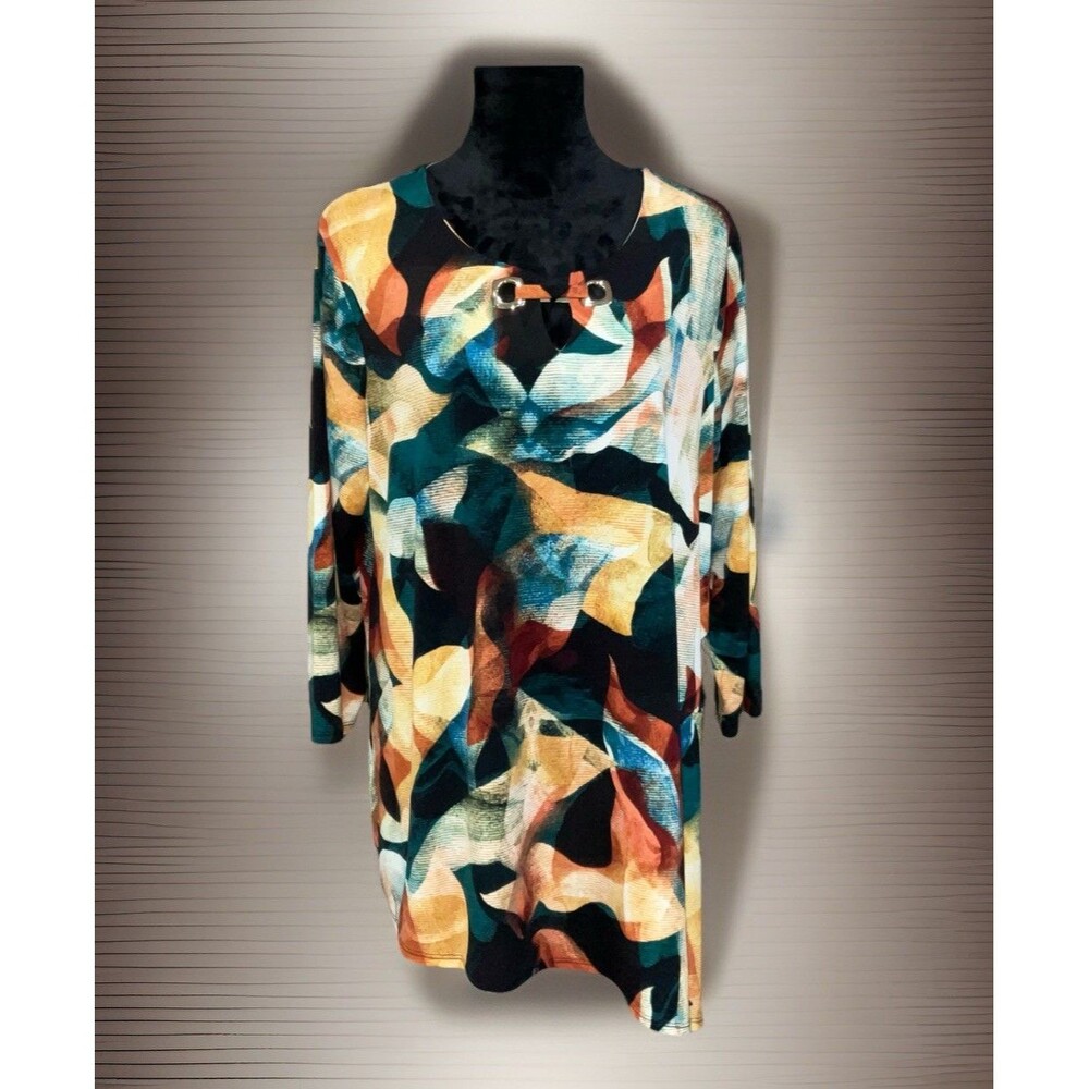 JM Collection Women’s Top 3/4 Sleeves Asymmetrical Hem Size 1X